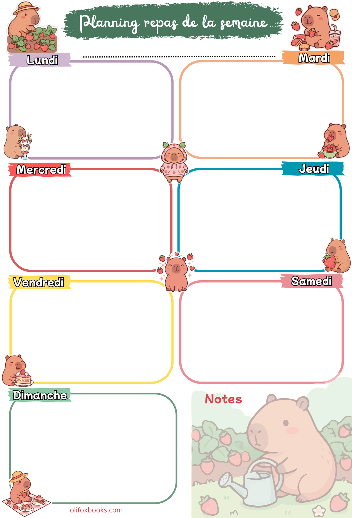 Liste des courses style Capybara Fraises