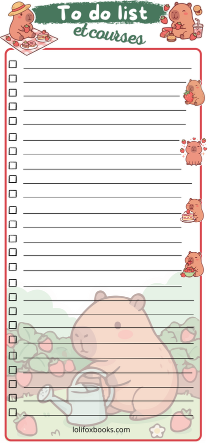 Liste des courses style Capybara Fraises