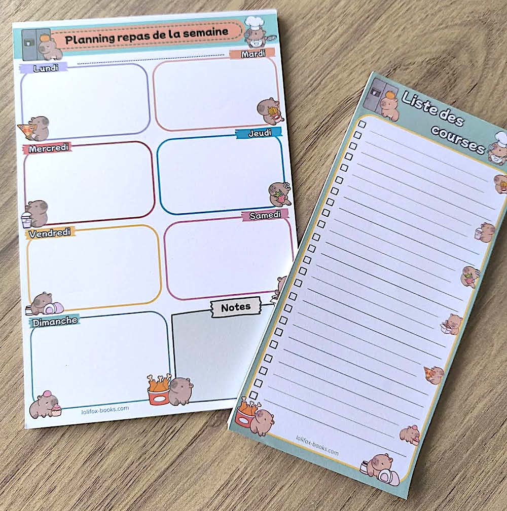 Planning des menus de la semaine A5 Capybara