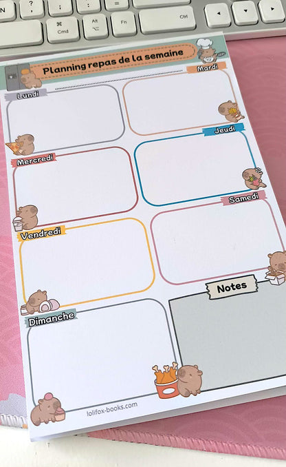 Planning des menus de la semaine A5 Capybara